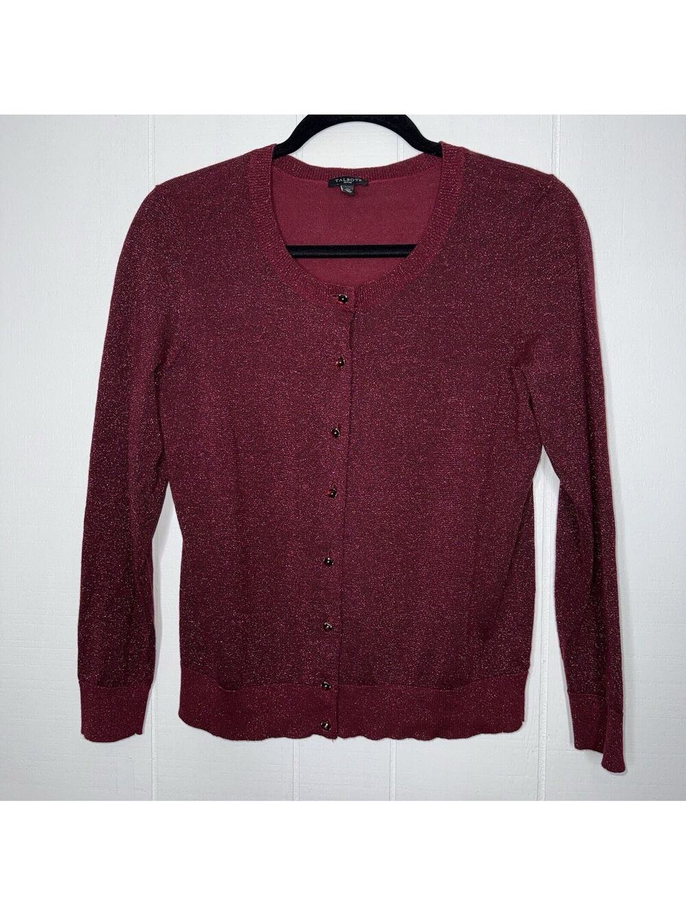 Talbots Women’s Ruby Red Sparkle Cardigan Sweater Size MP